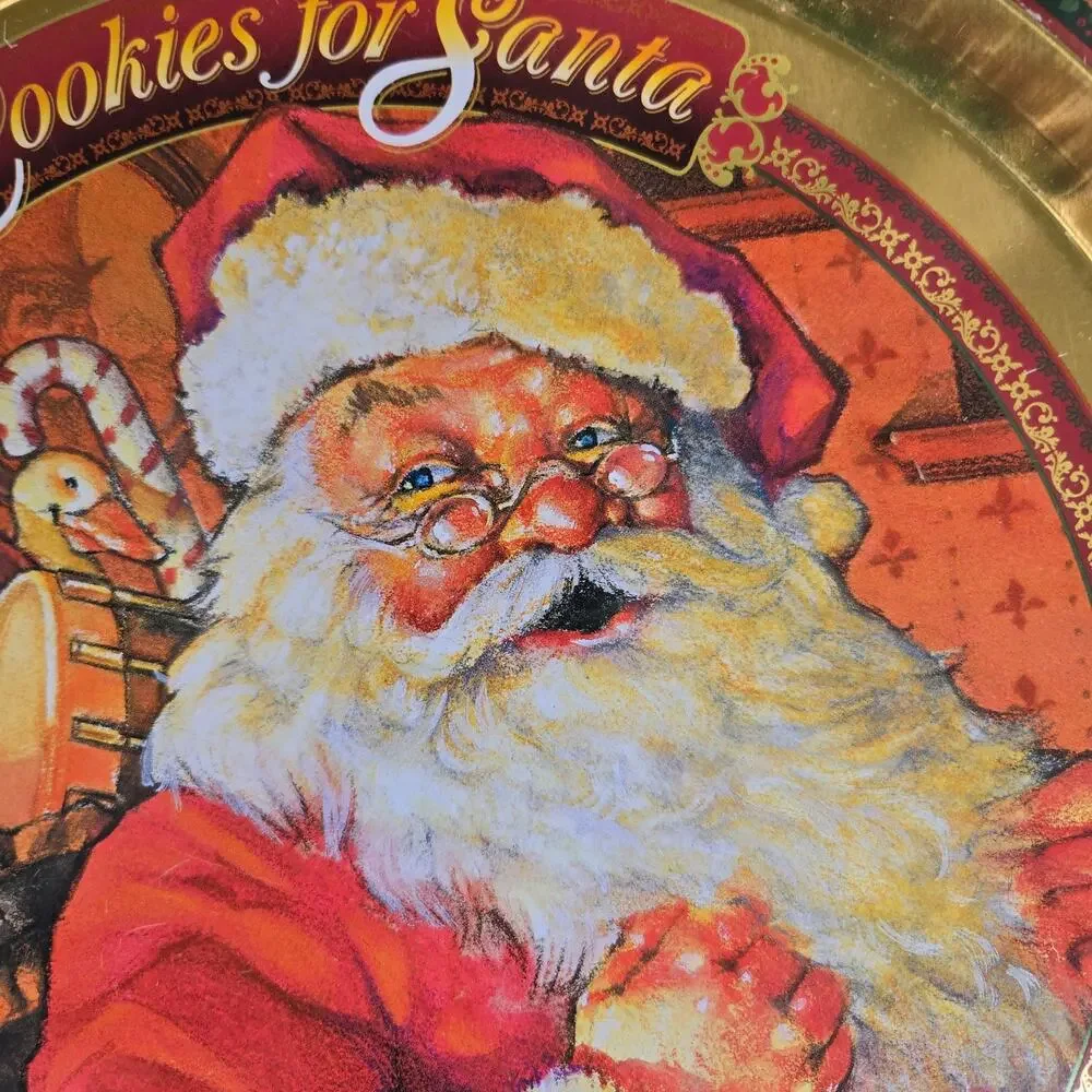 Vintage Cookies for Santa Tin Tray Classic Illustration of Santa Claus Festive